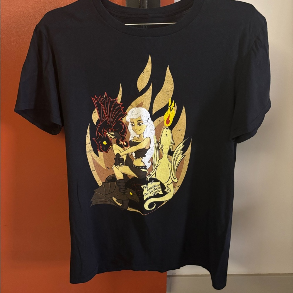 Daenerys Targaryen Dragon Black Graphic T-Shirt Game of Thrones Size Medium